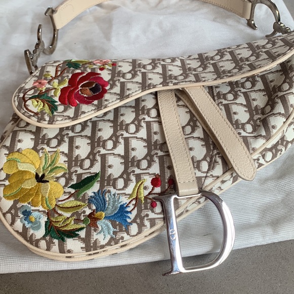 Christian Dior Vintage Embroidered Trotter Saddle Bag Authentic - Picture 13 of 16